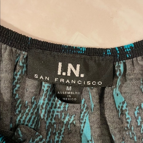 I.N. San Francisco Blue and Black Puff Sleeve Smocked Blouse - Picture 2 of 6